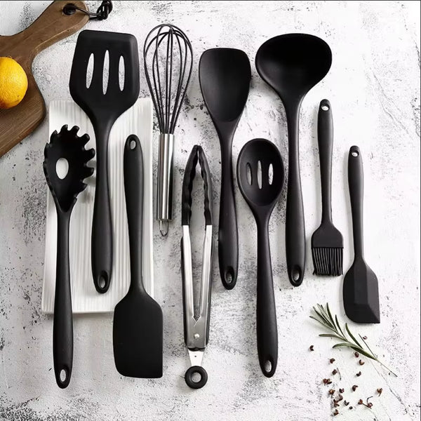 Kit utensilios silicona cocina 10 piezas antiadherente resistente calor colores