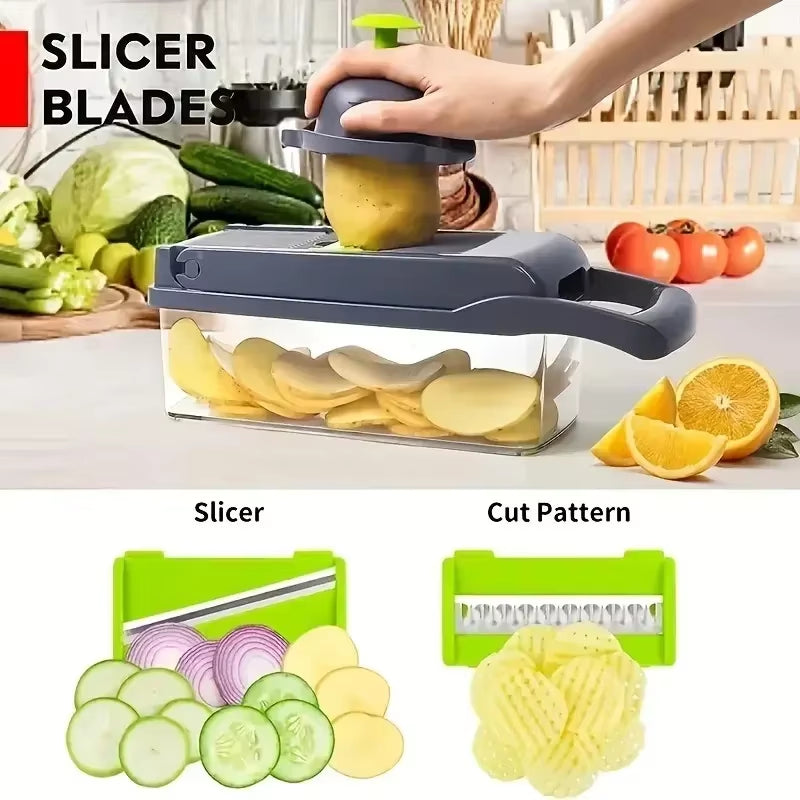 Picador de verduras multifuncional 14 en 1 acero inoxidable compacto fácil limpieza