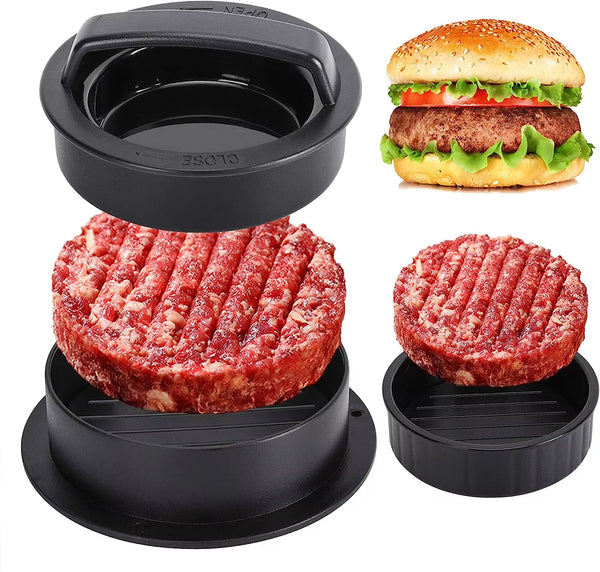 Molde para Hamburguesas 3 en 1 Antiadherente – Prensa para Carne, Pollo o Verduras | Hamburguesas Perfectas en Casa
