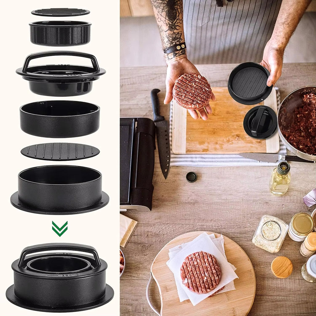 Molde para Hamburguesas 3 en 1 Antiadherente – Prensa para Carne, Pollo o Verduras | Hamburguesas Perfectas en Casa