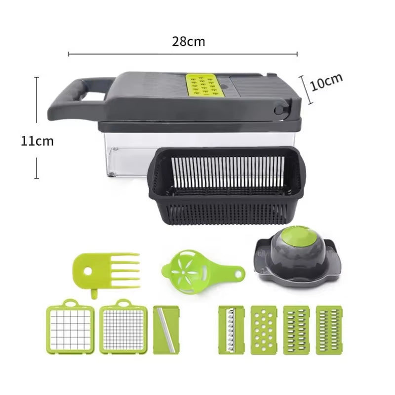 Picador de verduras multifuncional 14 en 1 acero inoxidable compacto fácil limpieza