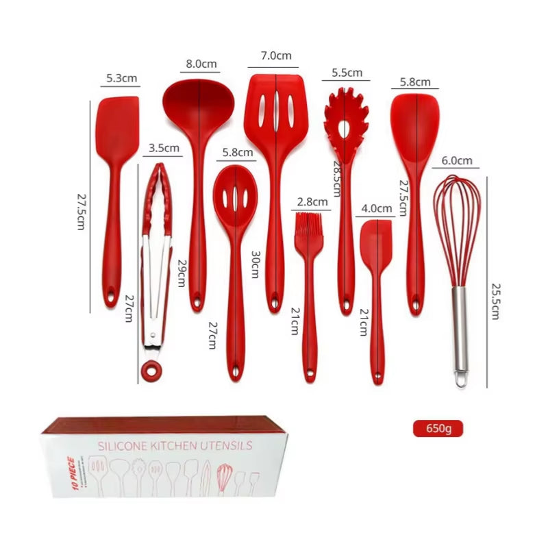 Kit utensilios silicona cocina 10 piezas antiadherente resistente calor colores