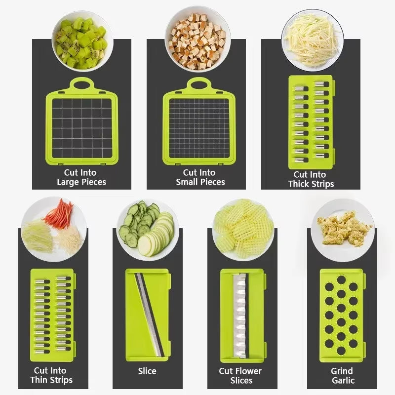 Picador de verduras multifuncional 14 en 1 acero inoxidable compacto fácil limpieza