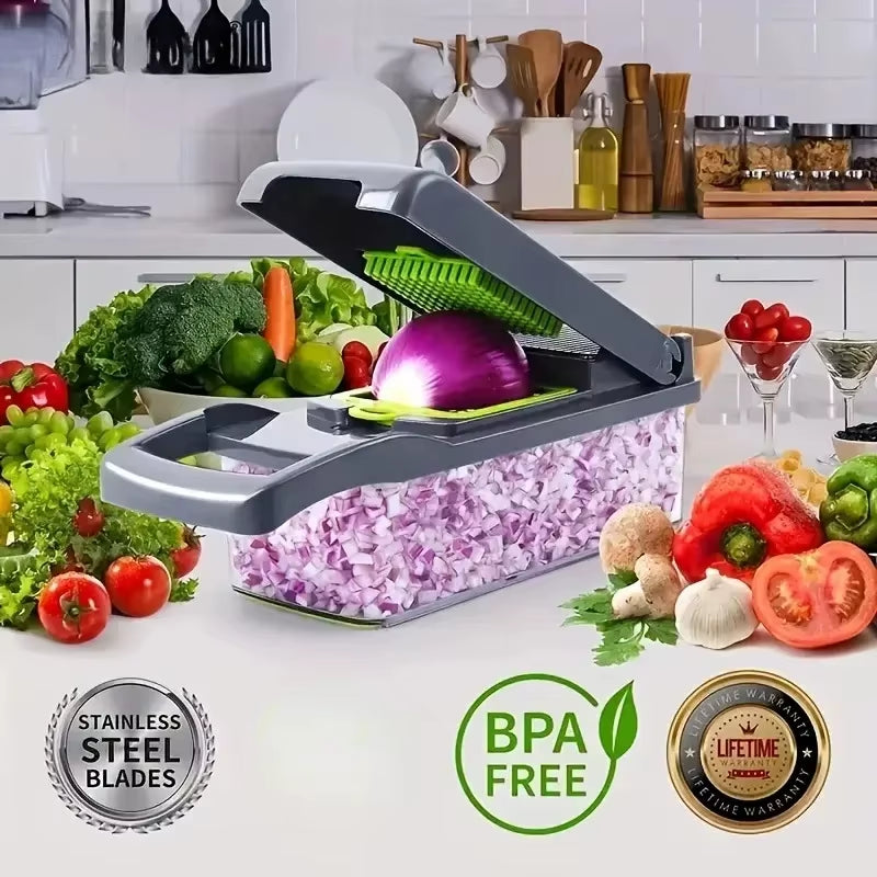 Picador de verduras multifuncional 14 en 1 acero inoxidable compacto fácil limpieza