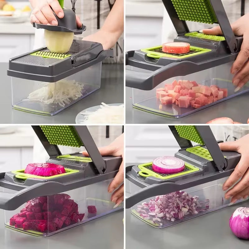 Picador de verduras multifuncional 14 en 1 acero inoxidable compacto fácil limpieza